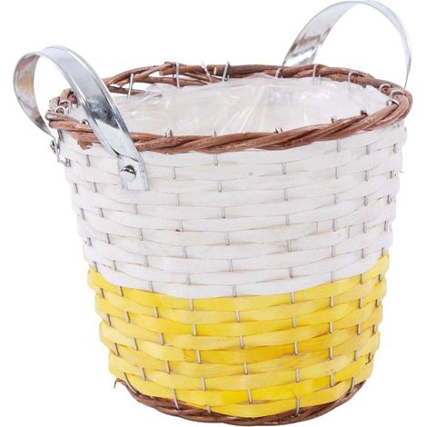 Cache-pot en osier jaune avec anses, diam. 25 x H. 21 cm (lot de 3) (1/2)