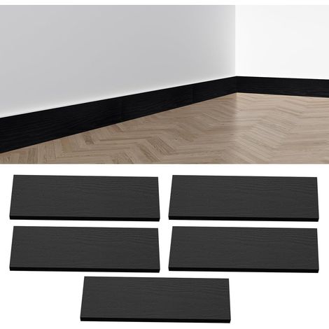 Lot de 5 plinthes, plinthes stratifiées en PVC, modernes, imperméables, autocollants muraux épais, dimensions : 45 x 12 x 1 cm, plinthes décoratives en PVC (noir) (1/5)