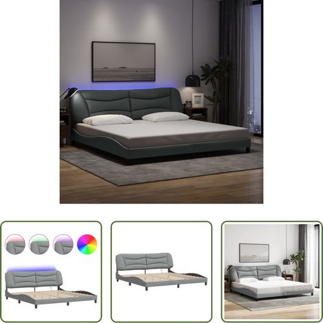 LED-Leuchten -  Bettgestell mit LED ohne Matratze "Hvar" Hellgrau 200x200 cm Stoff (1/5)
