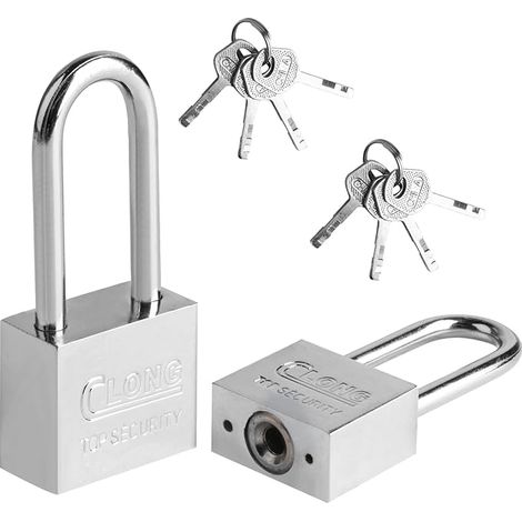 cadenas à anse longue avec clés, cadenas robuste avec clés, cadenas à clé d'extérieur pour abri de jardin, casier, clôture, garage, portail de jardin, valise (1/5)