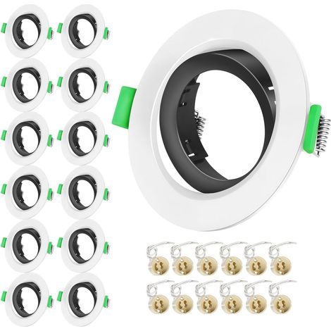Projecteurs Spot Encastrable GU10 Set Cadre Avec Douille Céramique GU10,Rond Blanc Anneau Extérieur et Noir Anneau Intérieur,Cadre de Montage Spot LED,Orientable A 30°,Pour Spots de Plafond,Lot de 12