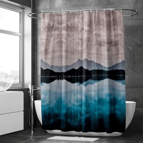 Rideau de douche style encre paysage minimaliste, imperméable, 180x180 cm