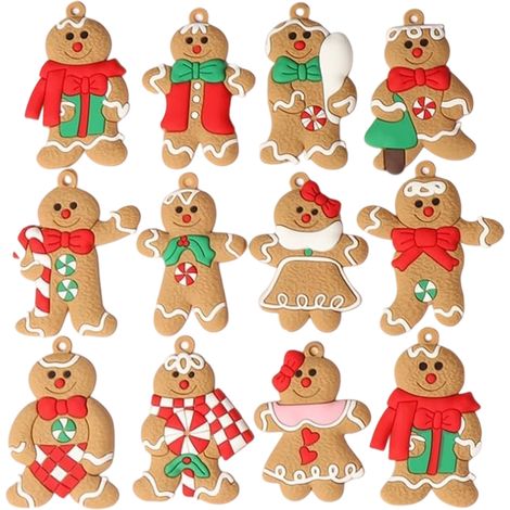 Peperkoekmannetje - Décoration De Noël En PVC - Pour Arbre De Noël Porte Et Décor Intérieur - Lot De 12 Pièces - 7 x 5 cm (1/5)