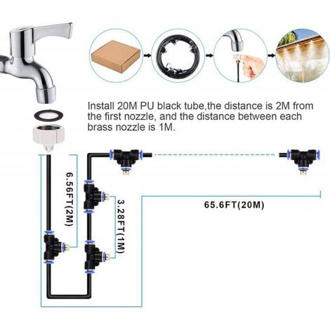 Kit d’Irrigation système de brumisateur extérieur 20m avec 23 Buses de Brume avec Joint en T, système de Refroidissement.[Q1141] (1/5)