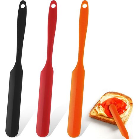 Sollbry 3er-Set 24 cm hitzebeständige Silikon-Kochspatel, antihaftbeschichtet, nahtloses Design, unverzichtbar für die Küche, für Glasurtöpfe, kleiner Spatel - Schwarz/Rot/ (1/5)