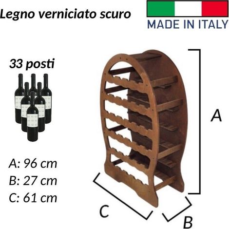 Cantinetta porta bottiglie vino arredamento cantina in legno verniciabile 33 posti scuro