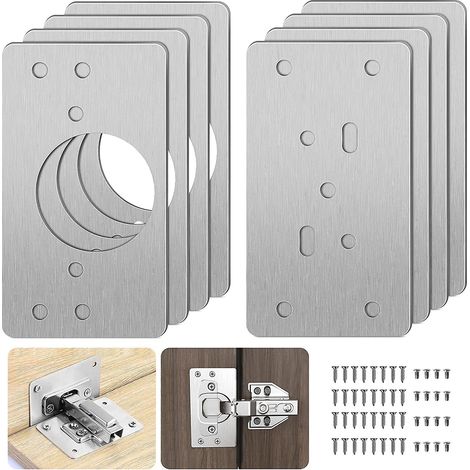 Kit de réparation de charnières de porte en acier inoxydable (lot de 12) - Plaque de réparation avec vis de fixation (1/5)