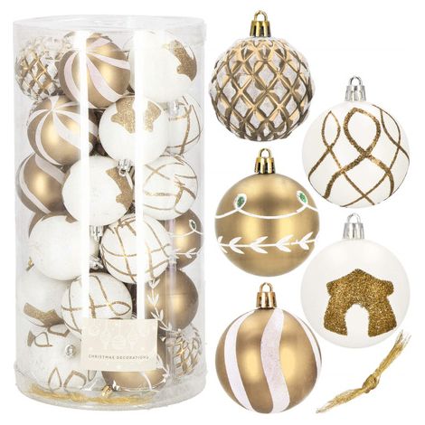 SPRINGOS palline di plastica per albero di Natale 30 pezzi set di palline di Natale 6 cm motivi invernali decorazione per festa di Natale matrimonio.