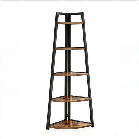 CHICFURN Estantería esquinera 178x66x25 cm en madera y metal negro, 5 niveles, ahorro de espacio (1/5)