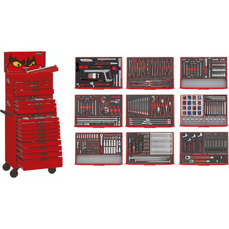 Servante d'atelier complète rouge 19 tiroirs set en mousse 411 outils Teng Tools TCEMM411RED (1/5)