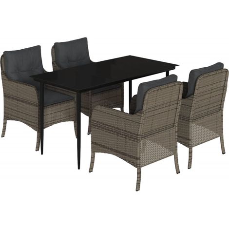 Maison Exclusive - 5-tlg. Garten-Essgruppe mit Kissen Grau Poly R