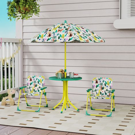 Espace enfants ensemble sièges enfants 4 parties parasol amovible table enfant 2 chaises pliantes, vert