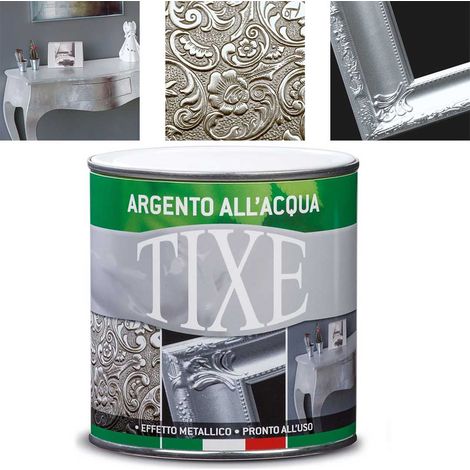 Tixe Argento all'acqua per Interni Pittura Silver Metallizzata Ferro Legno Muri 125 ml (1/4)