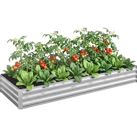Outsunny – Carré potager rectangulaire 241 x 90,5 x 30 cm – Tôle d'acier ondulée argent – Panneaux modulables pour culture optimisée