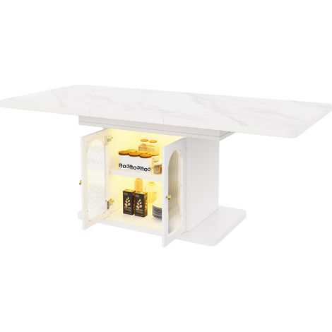 CHICFURN Mesa de comedor extensible 200x80 cm de MDF blanca con almacenaje y LED nórdica (1/5)