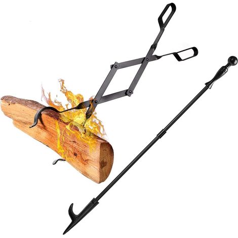 Pince à Cheminée 66cm Avec Poignées à Toute Épreuve - Pour Intérieur, Poêle à Bois, Fer Forgé - Pince à Bûches Pour Feu De Camp, Foyer Et Plein Air (1/5)