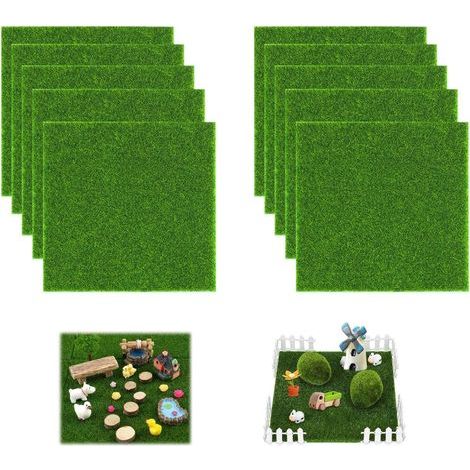 10 Pièces Gazon Artificiel 15 x 15 cm, Fausse Pelouse Exterieur, Miniature Tapis Gazon, pour Décoration de Jardin, Balcon,Terrasse et Décoration Paysagère (1/5)