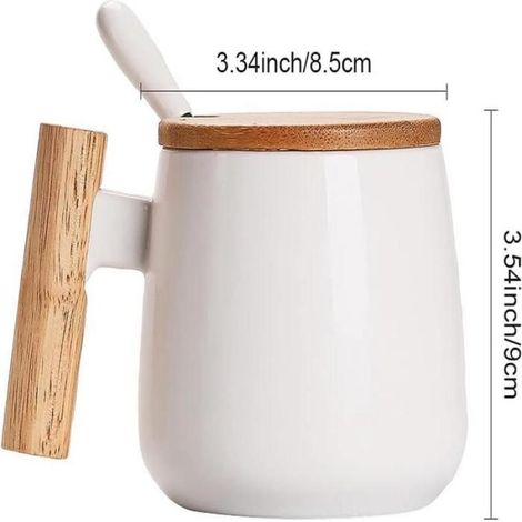 Tasse - Céramique - 400 ml - Avec Couvercle Et Cuillère - Pour Café Thé Lait - Usage Bureau Maison - 1 Pièce (1/5)