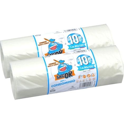 Lot de 20 sacs poubelle transparents 80 x 120 cm résistants, XXL pour collecte des déchets, extra résistants (1/5)