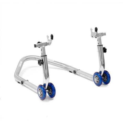 Lève Moto Universel Arrière Chromé-Gris L 700 / l 470 / H 420mm Roues Soft Bleues
