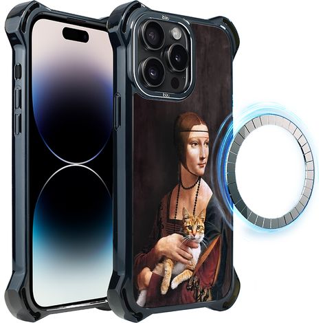 Funda ibizu DropGuard Ultra para iPhone 14 Pro con MagSafe, Leonardo Da Vinci, dama con gato (1/5)