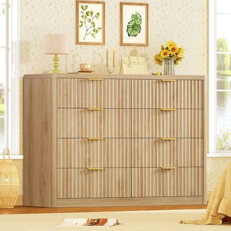 Commode - 120×39,5×87 cm - 8 tiroirs - Naturel - Style scandinave (1/5)