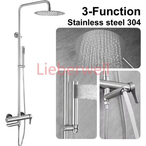 Ensemble de douche VGX en acier inoxydable brossé, mitigeur de douche 3 voies avec fonction pluie (1/5)