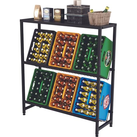 Range Bouteille avec Plaque de Couverture et Support de Grille en Métal en Treillis Métallique, 33l x 103L x 100H cm, Étagère Noir à Boissons avec Pieds Réglables, Rainsworth