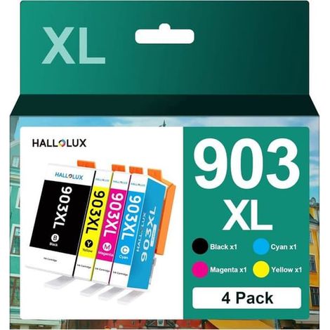 Toner pour imprimante - HALLOLUX - 903XL - Lot de 4 - Compatible avec HP OfficeJet 6950/6960/6970 - Multicolore (1/5)