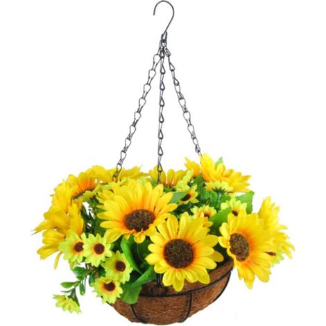 Fleurs artificielles suspendues dans un panier pour la décoration de terrasse, pelouse et jardin, pour la décoration intérieure et extérieure - Jaune-AquaForge (1/5)