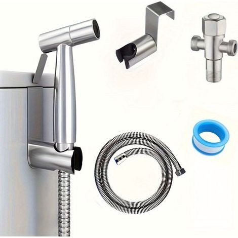 Douchette WC avec bidet intégré, kit WC complet, douchette WC, pommeau de douche pour lavabo, flexible anti-explosion de 150 cm avec support pour salle de bain (1/5)