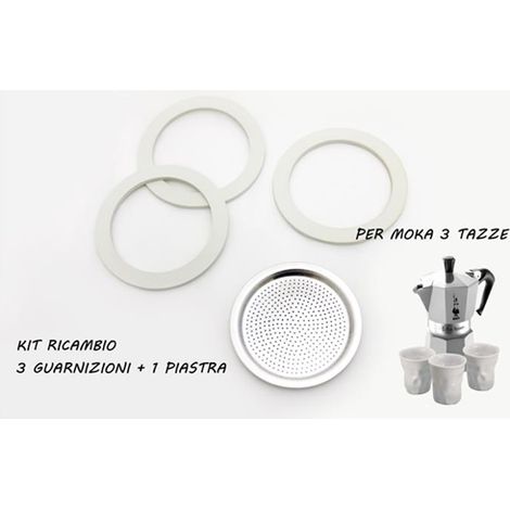 Kit Ricambio 3 Guarnizioni Gomma + 1 Filtro Caffettiera 3 Tazze Bialetti