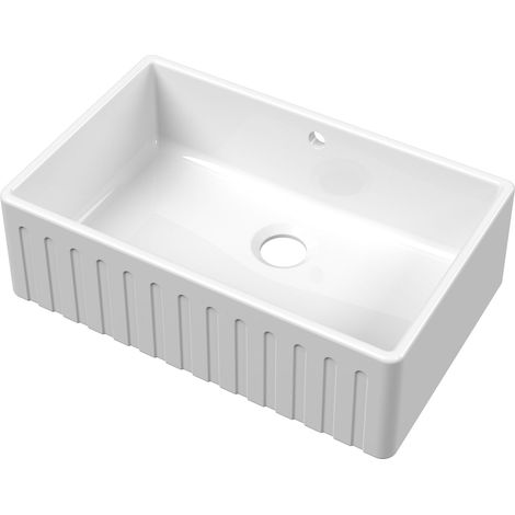 Nuie Butler Fireclay Deco Kitchen Sink with Overflow 1.0 Bowl 795mm L x 500mm W - White (1/2)