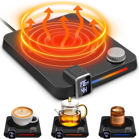 Tassenwärmer, Kaffeetassenwärmer fürs Büro, 9 schnelle Temperatureinstellungen, 1-12-Stunden-Timer mit automatischer Ein-/Ausschaltfunktion, 40-W-Tassenwärmer, Anti-Verbrennungsmatte, Warmhalteplatte 