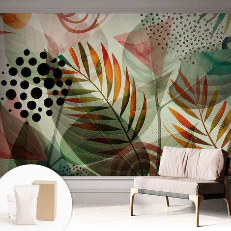 Tapete Vliestapete mit Kleber modern - Wanddeko für Küche - Klebefolie Wand - luxus Look Abstrakte Blätter 312x219 cm (1/5)