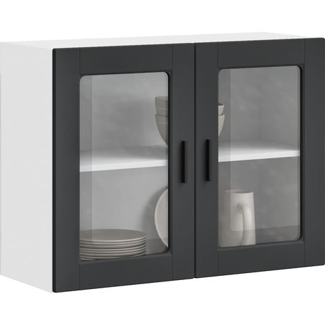 Küchen-Hängeschrank mit Glastür Porto Schwarz