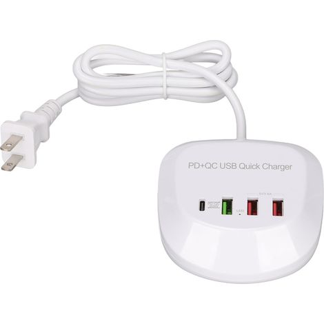 Chargeur USB 4 ports avec détection automatique PD QC 20 W, station de charge rapide et sécurisée pour téléphone, tablette et lecteur MP3, prise US 100-240 V (1/5)