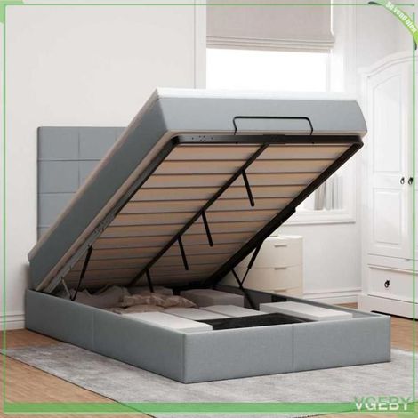 Cadre de lit ottoman avec matelas - Modèle 3313140 - Rangement hydraulique - 120x190 cm - Tissu gris clair (1/5)