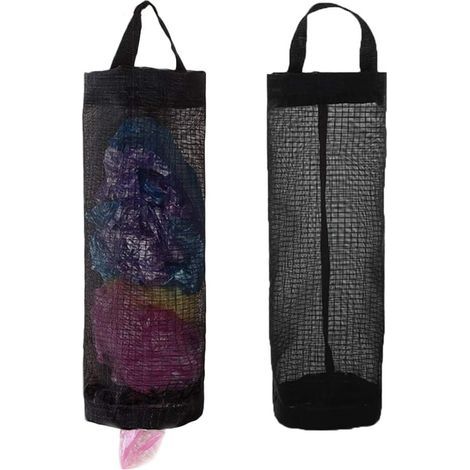 Support de rangement pour sacs en plastique, distributeur suspendu en maille noir (lot de 2) (1/5)