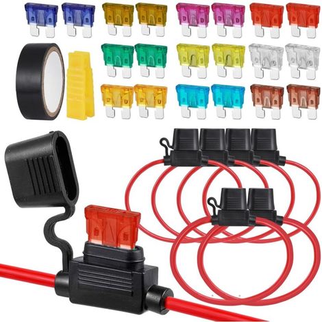 6pcs Porte-Fusibles 12AWG(2)+14AWG(2)+16AWG(2), Porte Fusible Voiture 12V Etanche avec 20 Fusibles voiture 3A/5A/7.5A/10A/15A/20A/25A/30A/35A/40A, Kit de Fusible Plat pour Voiture/Camion/Moto (1/5)