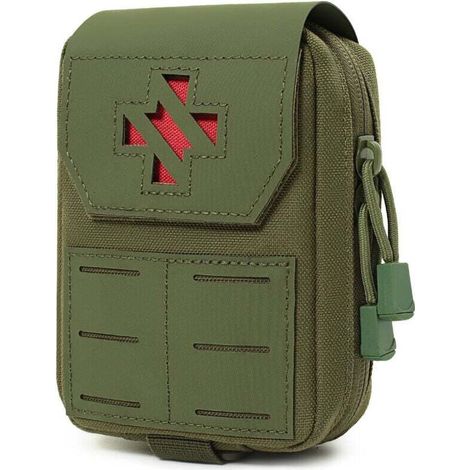 Taktische Sanitätstasche – Abnehmbares Erste-Hilfe-Set und IFAK, Molle-kompatibel, 1000D Nylon, D-Ring-Verschluss (Armeegrün)