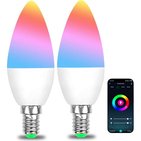 Lot de ampoules LED intelligentes WiFi synchronisation musicale intensité variable K W RVB changement couleur 2 E14 700 K-6 500 5 (1/5)