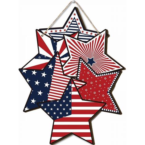 Plaque En Bois - Étoile Patriotique Pour Porte D'Entrée - Décoration Murale 4 Juillet - Accueil Festif Extérieur Intérieur - 1 Pièce (1/5)