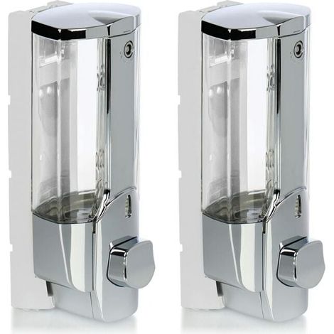 2x Wall-Mounted Soap Dispensers, Refillable Soap Dispenser for Shower Gel and Shampoo (Chrome) YMYNY (1/4)