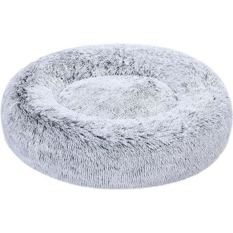 Verstärktes Hundebett aus Kunstfell, weiche Donutform, geeignet für Hunde, maschinenwaschbar, 70 cm, grau