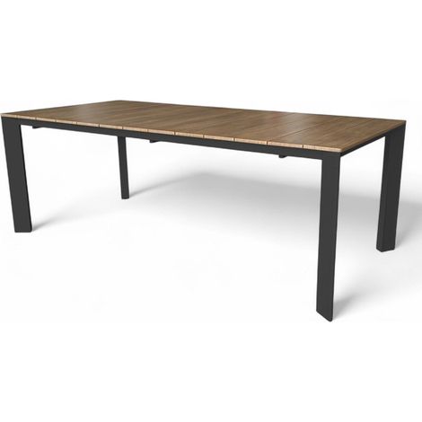 Tavolo allungabile rettangolare antracite in alluminio effetto legno 215x100xH75,5 cm