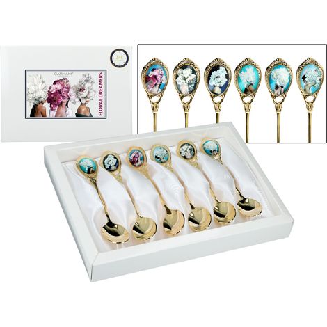 Cucharillas de té Carmani, chapadas en oro - diseño floral (juego de 6 piezas) (1/5)