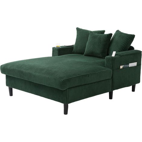 Chaise longue de tejido de pana verde con LED, portavasos, bolsillo lateral y USB MODENUIT (1/5)