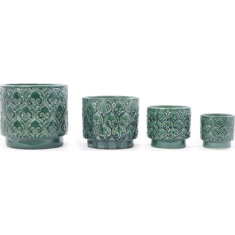 Vaso da fiori in ceramica verde Ø19 cm con rilievo a cuore e foro di drenaggio MODENUIT (1/5)