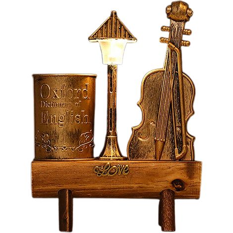 [Ninna nanna da scrivania] Ninna nanna con violino dorato a LED, modello di violino illuminato, 15x7x20 cm (1/4)